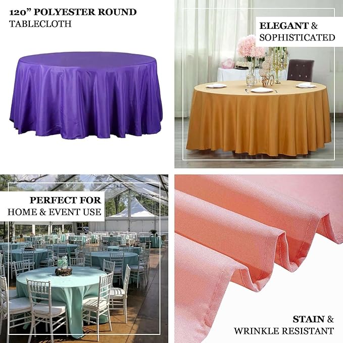 Efavormart Round Tablecloth, 120 Inch Stain & Wrinkle Resistant Washable Table Cloth, Decorative Polyester Fabric Table Cover for Banquet, Wedding, Dining - White