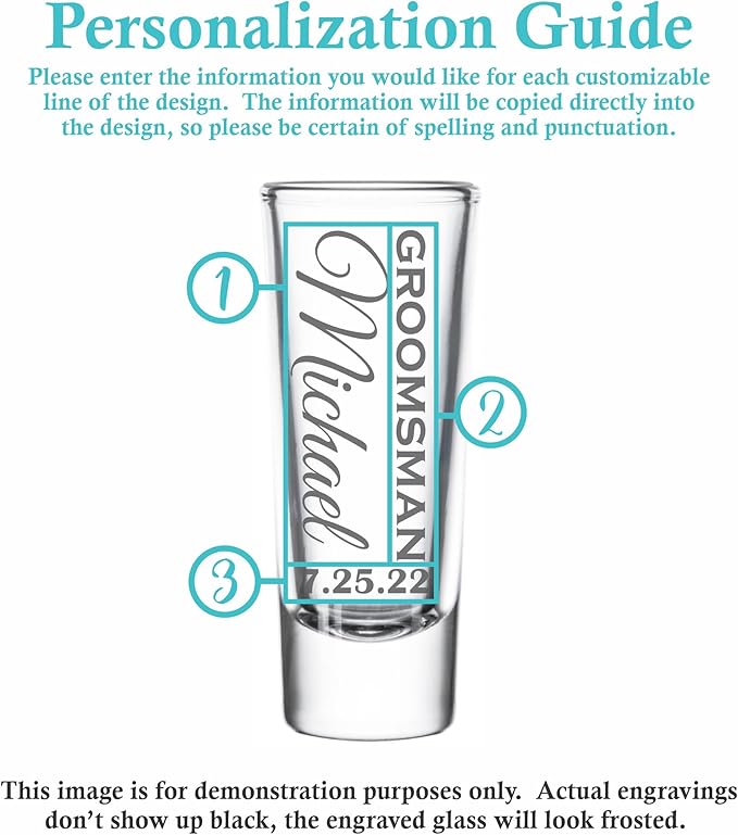 Custom Engraved 2 oz Shot Glass – Personalized Etching – Groomsman & Bridesmaid Gift – Wedding Favor Set of 4