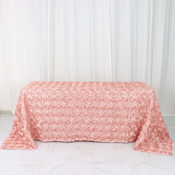 Efavormart 90"X132" Dusty Rose Grandiose 3D Rosette Satin Rectangle Tablecloth for Wedding Party Event