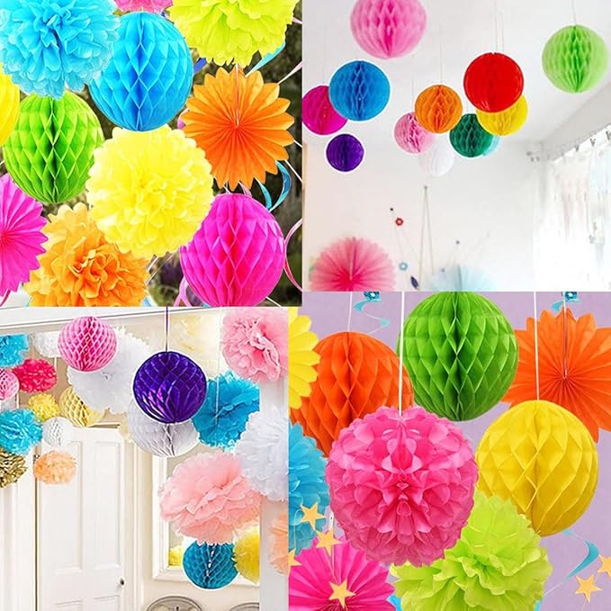 12pcs Party Honeycomb Balls Decorations 3'' 6'' 8'' Honeycomb Flower Tissue Pom Poms Flower Balls Hanging Flower Balls for Baby Shower Birthday Wedding Nursery Decor(3'' 6'' 8'' Blue kit)
