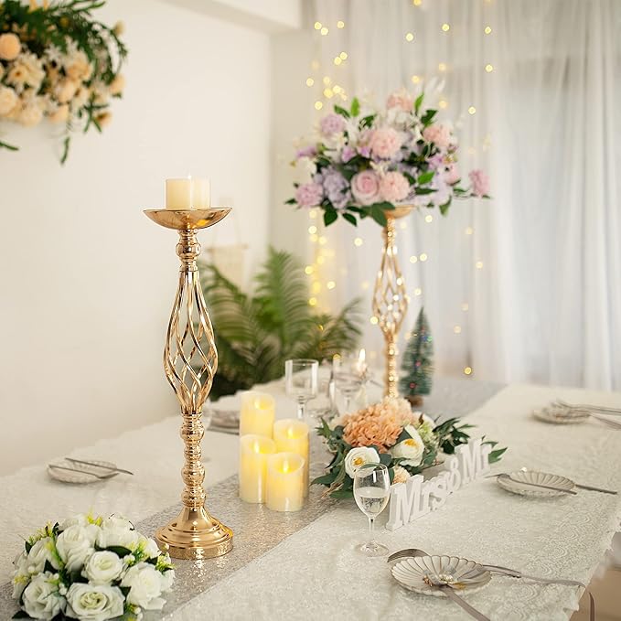 Vases Gold Metal Wedding Centerpieces, 23-Inch Tall, Set of 10