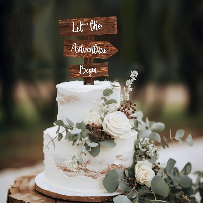 Cake Topper Rustic Wood 5 x 7.7 Inches Wedding or Baby Shower