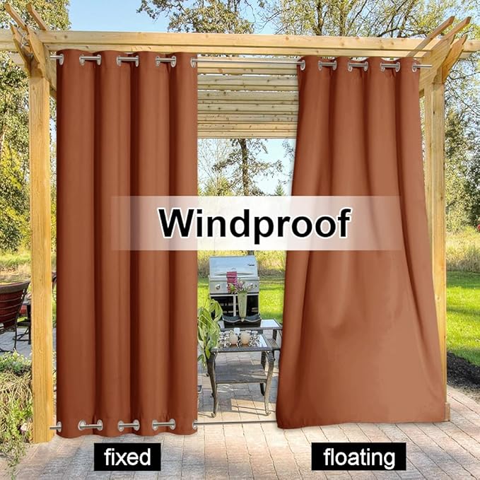 Outdoor Curtains Waterproof Blackout Panels in Burnt Orange, 52 x 84 Inch