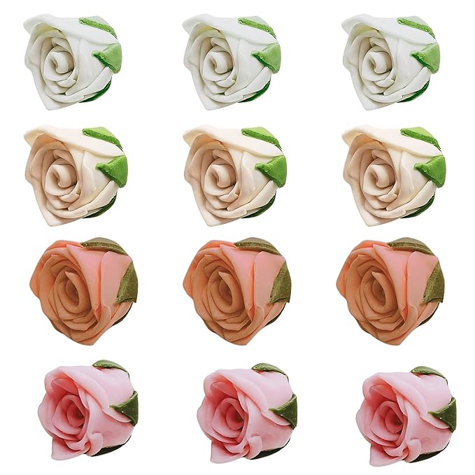 Edible Cake Toppers – 12 Sugar Roses, 1.5 Inch, Multiple Colors