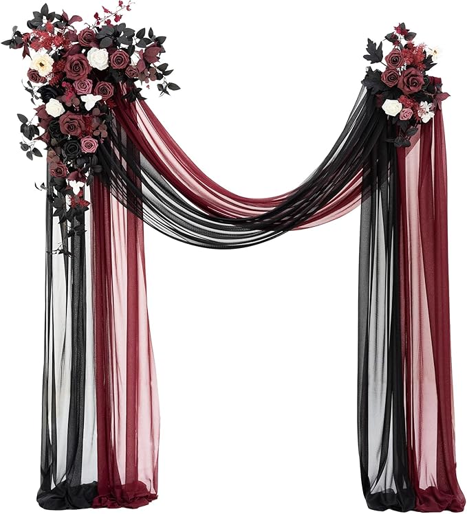 Artificial Flower Arch Decor Set in Black and Burgundy, 4-Piece