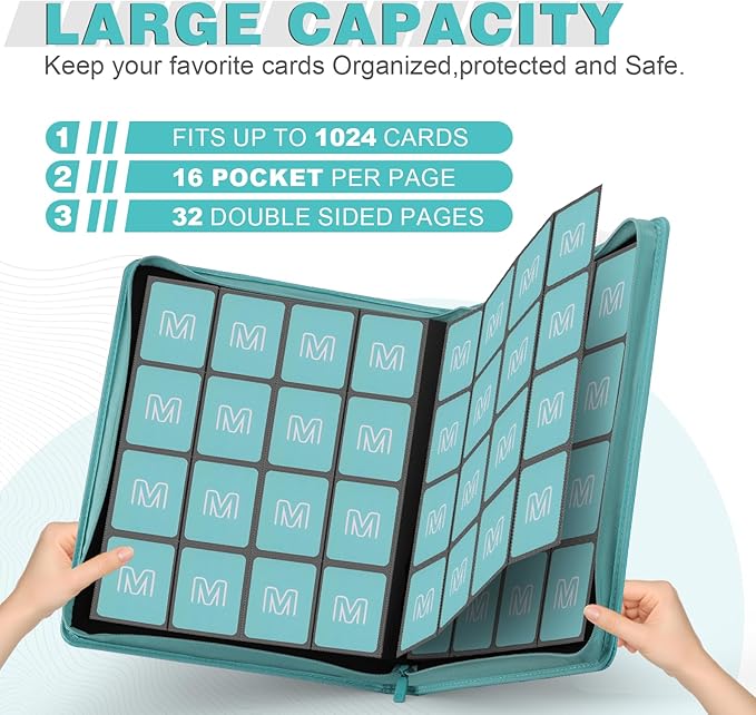 Premium Card Binder 16 Pocket,Trading Card Binder Holds up to 1000+Cards Sturdy Card Collection Album, Card Holder Folders for MTG, TCG, Game Cards & Sports Cards