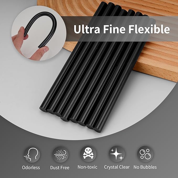 MATUFF Black Hot Glue Sticks Full Size 0.43” Dia x 8” Long, 20 pcs Hot melt Adhesive Glue Sticks, All-Purpose Glue Gun Sticks for DIY Black Crafting Arts and Wedding Cards, Stamp Sealing