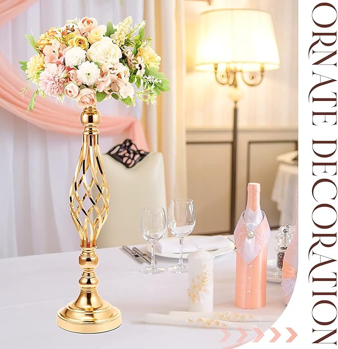 Candlestick Holders Set of 10 Gold Metal Wedding Table Centerpieces