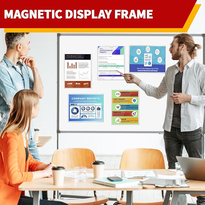Magnetic Sign Holder 8.5 x 11 - Rigid Plastic Wall Sign Holder Reusable Adhesive Frames, Magnetic Frame for Refrigerator Door Window, Clear Rigid Print Protectors for Paper Picture, 5 Pack