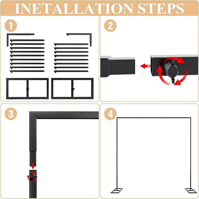 Wokceer Metal Heavy Duty Backrop Stand Square 8x8FT Adjustable Pipe and Drape Kit Black Photo Booth Stand for Wedding Ceremony Birthday Party Photography Exhibition Celebration