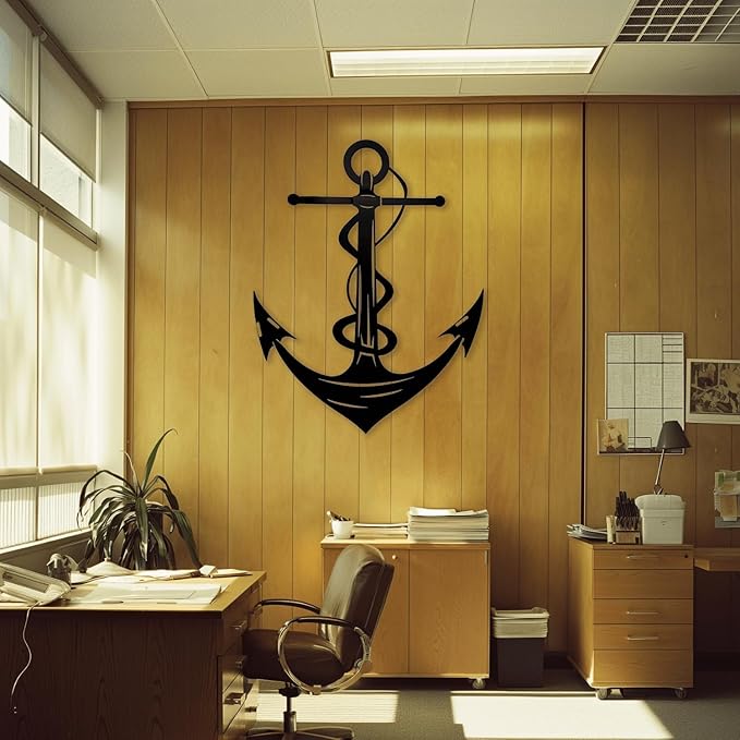 XXQ Anchor Metal Wall Decor - Antique Anchor Wall Art for Bedroom & Living Room - Farmhouse Decor (Black, 20" x 30")