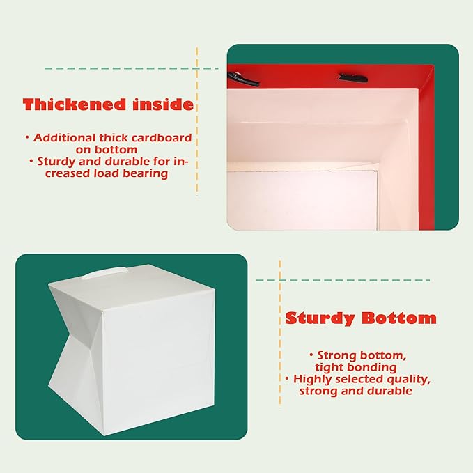 Gift Bags, 12x12 Inch White Square Bottom with Handles, Pack of 10