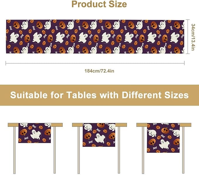 Halloween Table Runner,Ghost Pumpkin Halloween Table Runner for Kitchen Dining Table Decoration Home Party Decor 13x108 Inch