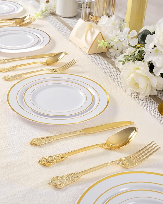 Disposable Gold Plastic Silverware Set, 150 Pieces Heavy-Duty Utensils