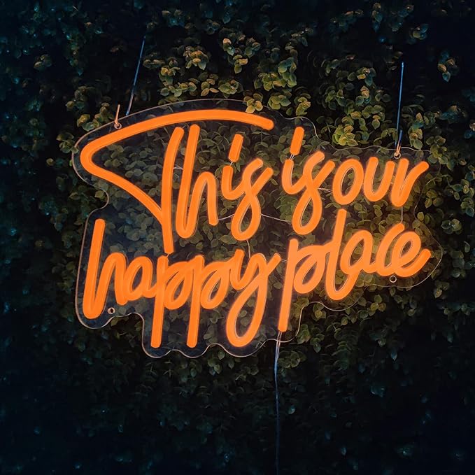 This is Our Happy Place Neon Signs for Wall Decor, My Happy Place LED Light Sign This is Our Place We Make The Rules Decor for Bedroom Man Cave Home Bar Birthday Party, 14.3" x 10"