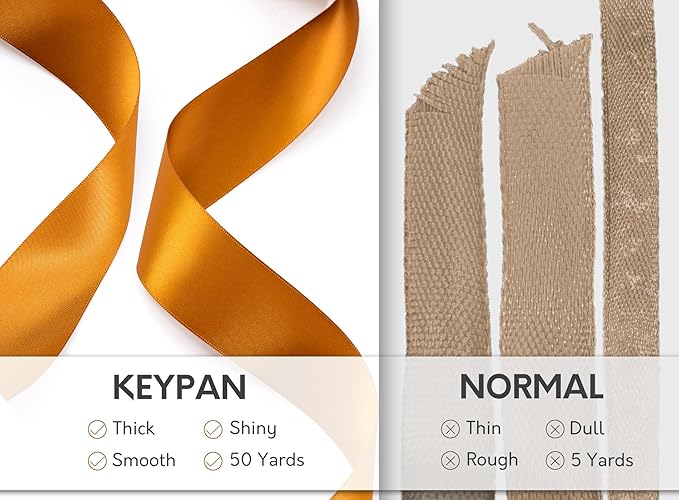 Copper Satin Ribbon 1-1/2 Inch x 50 Yards Double-Faced Polyester Ribbons for Bows Crafts Gift Wrapping Christmas Flower Bouquet Fall Wedding