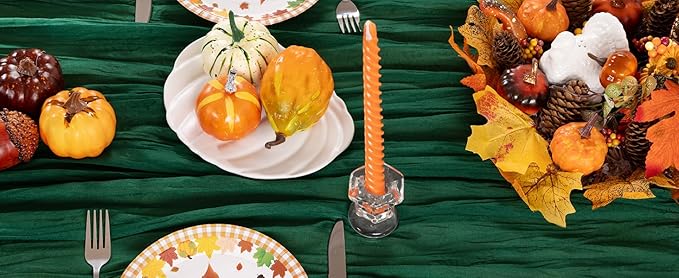 Emerald Green Cheesecloth Table Runner 6 Pack Fall Table Runners Boho Gauze 120 Inches Green Cheese Cloth Fall Table Decorations for Thanksgiving Wedding Bridal Baby Shower Tea Party