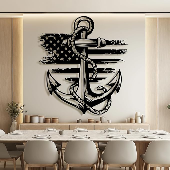 lunwall Metal Anchor Wall Decor, Anchor Metal Sign, Metal Anchor Decor, Anchor Metal Wall Art, Metal Nautical Wall Decor, Metal Wall Decor Coastal, Anchor Wall Decor (silver, 30L x 27W / 76 x 69 cm)