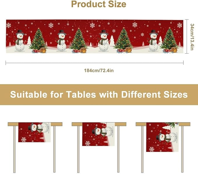 Christmas Table Runner,Snowman Rustic Red Snowflake Winter Table Cloth Kitchen Dining Table Decoration for Home Party Decor 13x90 Inch
