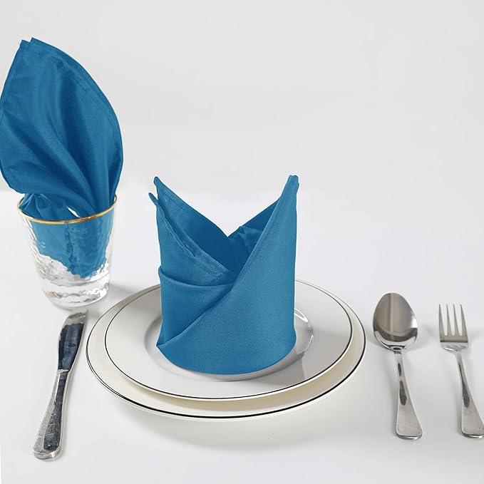 Cloth Napkins 20x20 inch Washable Polyester Dinner Napkins Soft Table Napkins for Wedding Party Dining Banquet(Mediterranean Blue,50PCS)