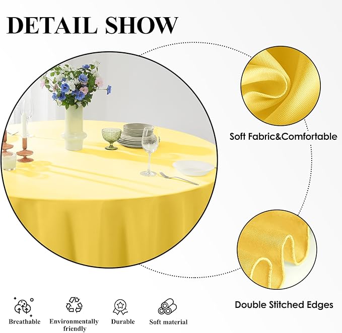 Tablecloths, 6 Pack, 90 Inch Round Yellow Polyester
