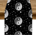 Mystical Celestial Table Runner, Vintage Bohemian Black Yin Yang Symbol Moon Stars Print Table Runner for Office Kitchen Dining Wedding Party Home Coffee Table, 13x108inch