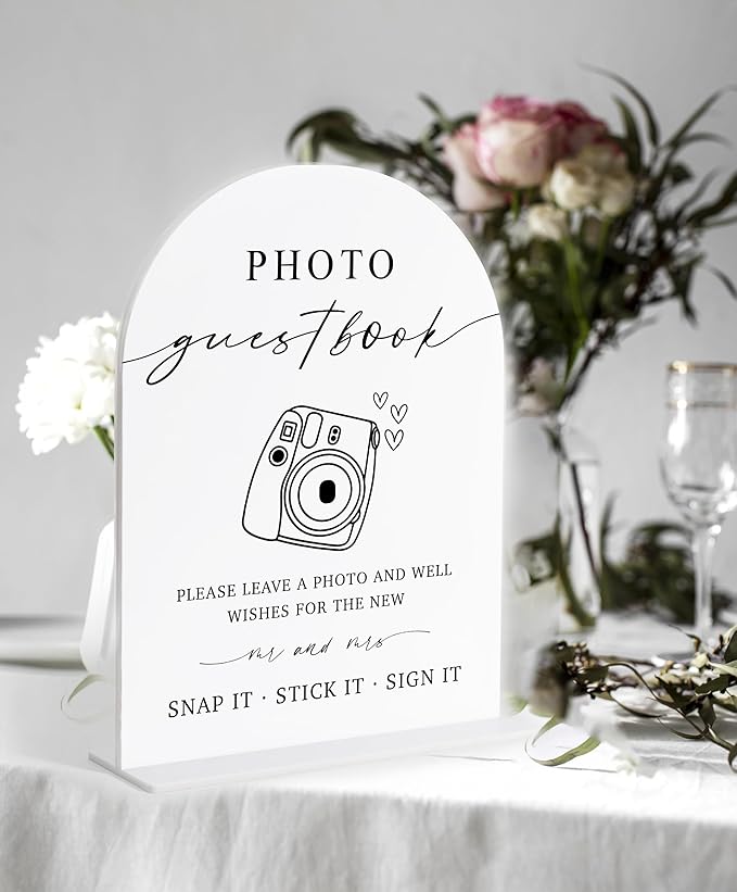 Decorative Sign Plaque, White Arch Acrylic Wedding Sign with Base, 6x8 Inch