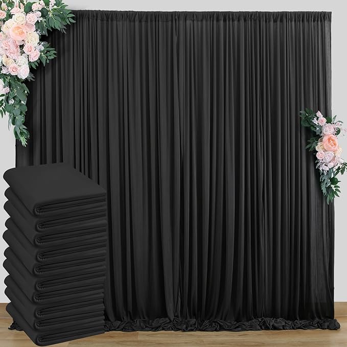 Black Backdrop Curtain Set: 10 Panels, 5 ft x 10 ft Each, Wrinkle-Free