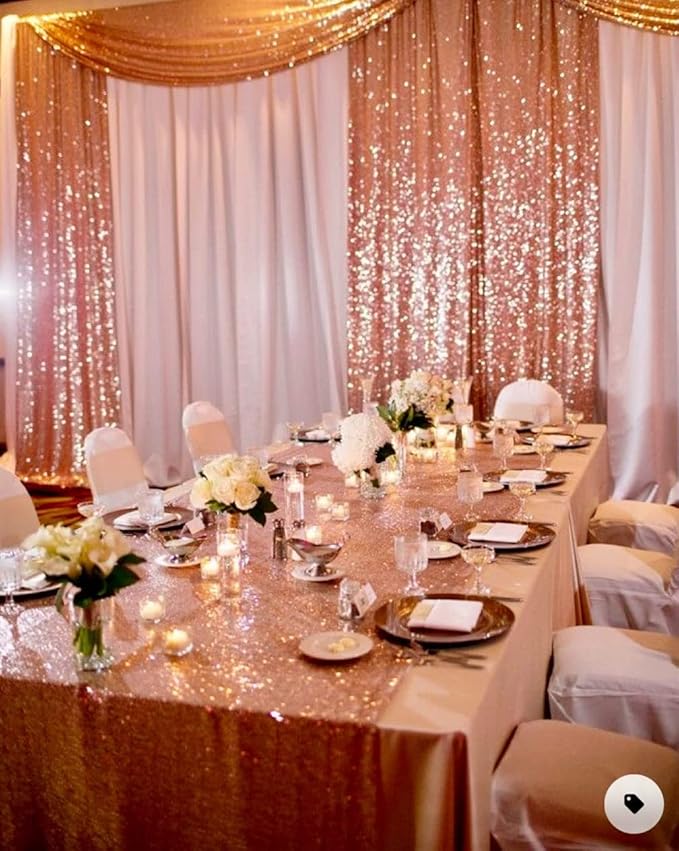 Poise3EHome 5FT x 7FT Rose Gold Sequin Photography Backdrop Curtain for Party Decoration, Rose Gold