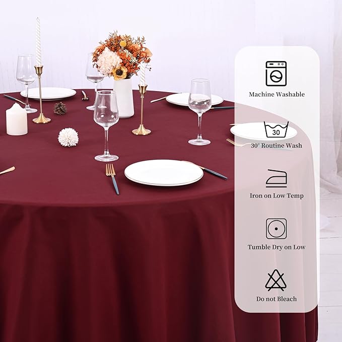 10 Pack Burgundy Round Tablecloths - 90 Inch, Polyester Table Cover, Stain and Wrinkle Resistant Washable Fabrics, Perfect for Wedding Banquet Parties