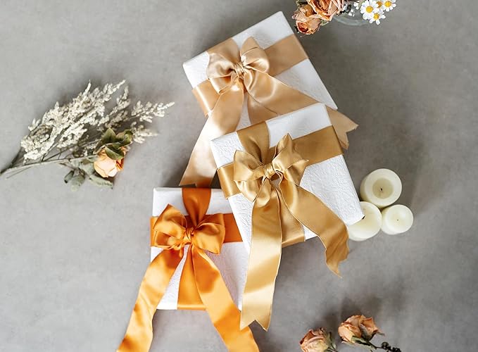 Orange Satin Ribbon Double-Faced Wired Ribbons for Gift Wrapping Flower Bouquet Bows Wedding Invitation Christmas Decor Crafts 1-1/2 Inch 10 Yards