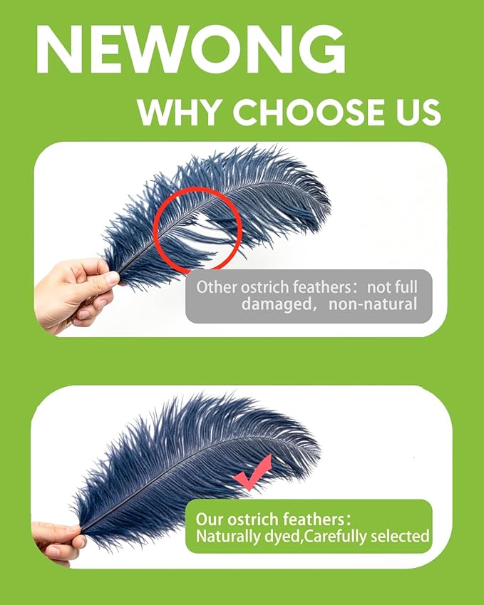 NEWONG 30pcs Navy Blue Ostrich Feathers Natural Bulk 9-12inch(23-30cm) Vase Craft Wedding Home Party Centerpieces Christmas Day Decoration