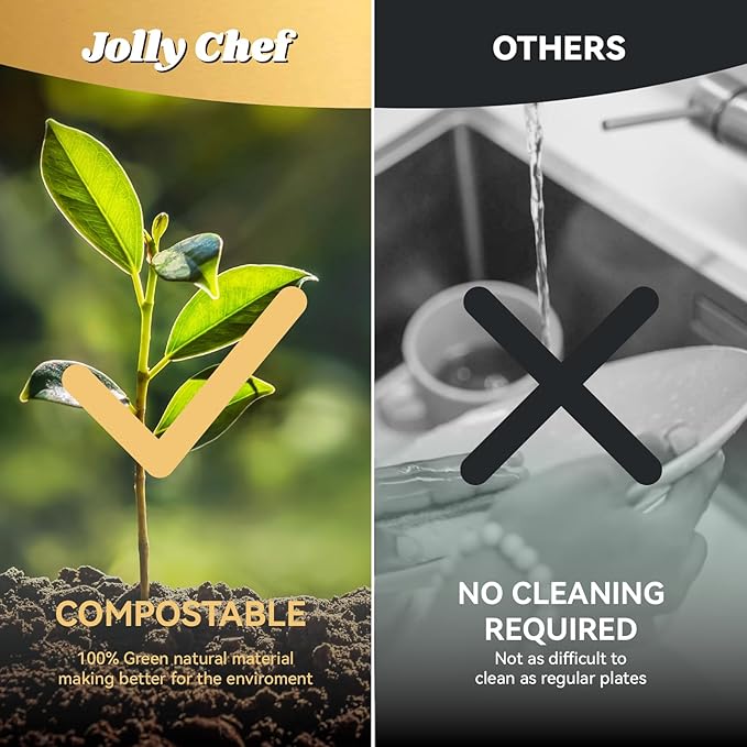 JOLLY CHEF Compostable 𝟱 Compartment Paper Plates 𝟭𝟭 * 𝟴 𝗶𝗻𝗰𝗵 [𝟱𝟬𝟬 𝗣𝗮𝗰𝗸] Heavy Duty White Divided Disposable Plate Eco-Friendly Biodegradable Container Food Trays for Party Lunch Buffet