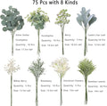Artificial Greenery Stems Box Set, 75 Pcs, with 8 Kinds of Faux Plants