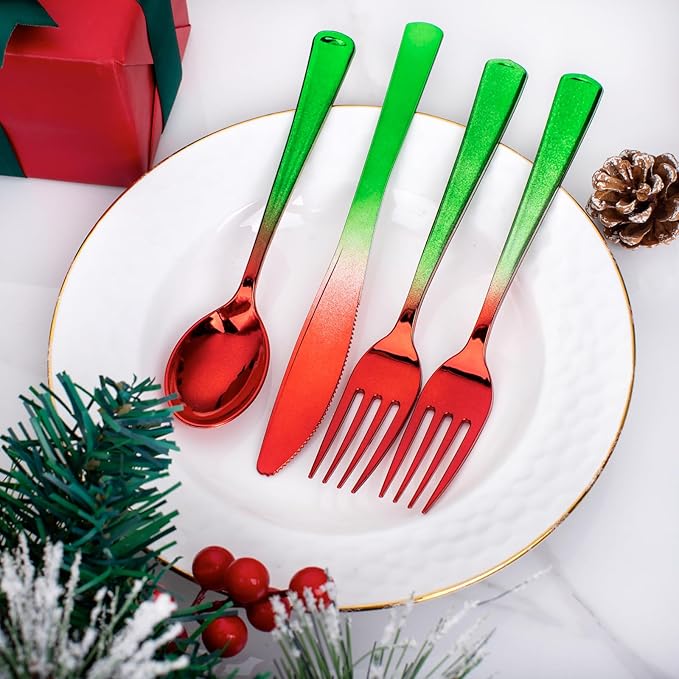 Plastic Spoons Christmas Party Set, 200 Pieces, Red and Green Disposable