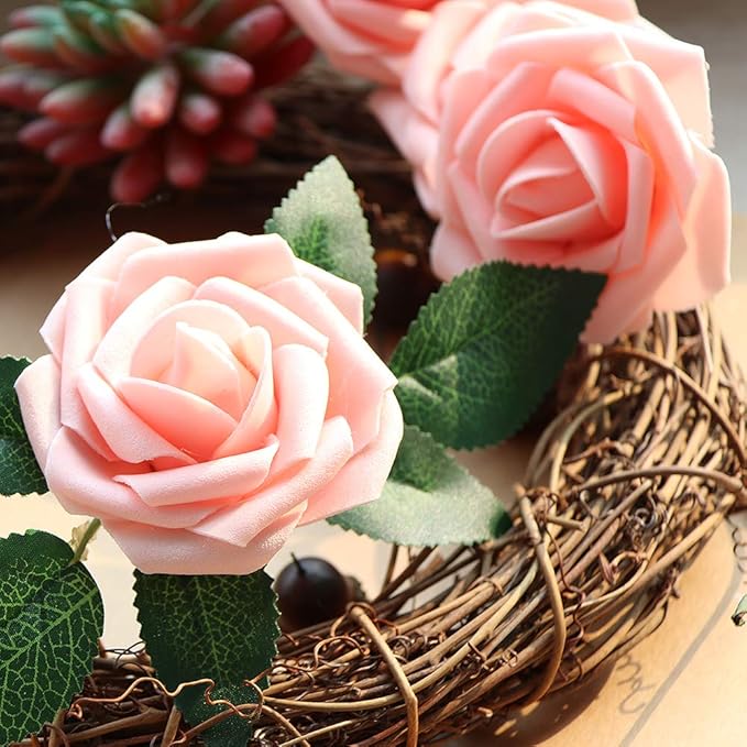 Artificial Flowers, 50 Pink Foam Roses with Wire Stems, 3-Inch Heads