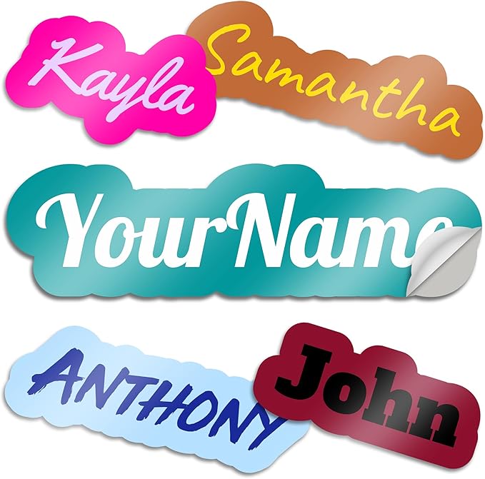 VulgrCo Custom Name Vinyl Stickers - Customizable Full Color Print Text Personalized to You Decal for Water Bottle, Phone, Bumper, Window, More! Waterproof, Dishwasher Safe, UV and Fade Resistant