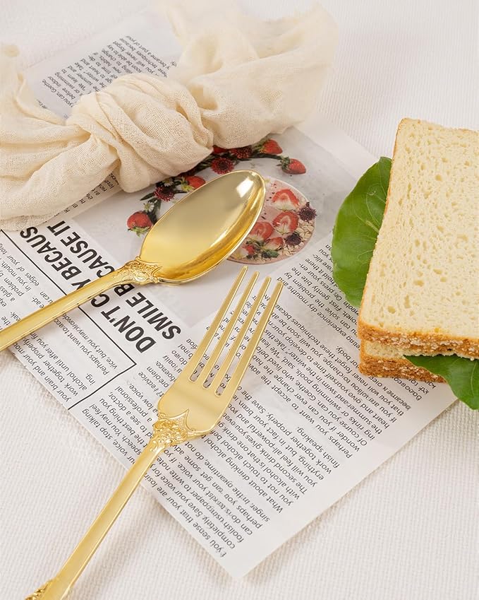 Disposable Gold Plastic Silverware Set, 150 Pieces Heavy-Duty Utensils