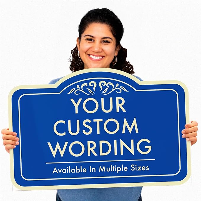 Custom Decorative Outdoor Metal Sign - Personalized Aluminum Driveway Sign, Waterproof, Made In USA - Design 1 Blue Steel 30x24 In