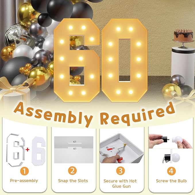 Event Party Supplies, 4 Ft Light Up Marquee Numbers, Foam Board