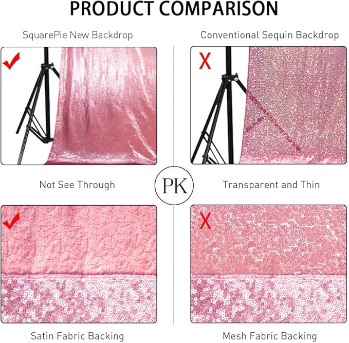 SquarePie Sequin Backdrop Less Transparent Background Sparkly Curtain for Wedding Party 4FT x 7FT Fuchsia Pink