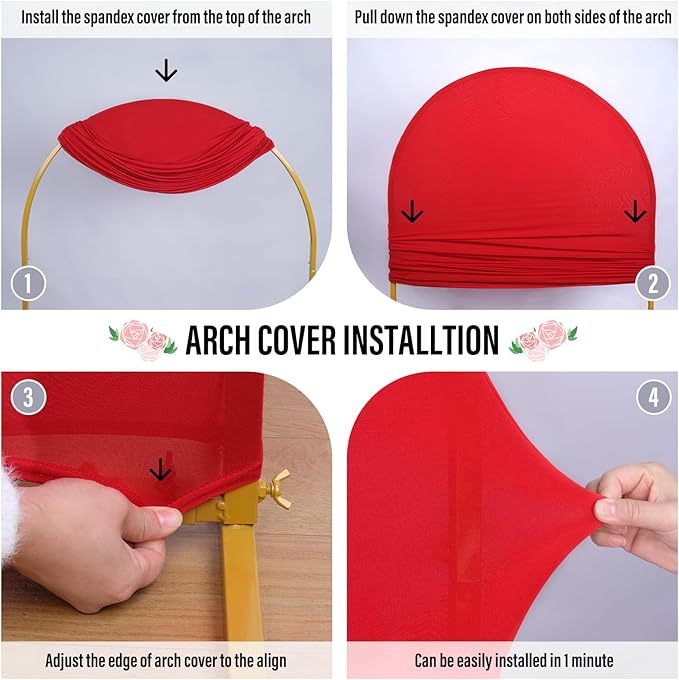 LEBENGURU Upgraded 7.2FT Wedding Arch Cover, Red Spandex Fitted Arch Backdrop Cover, Round Top Chiara Stand Covers for Birthday Party Baby Shower Banquet Balloon Décor