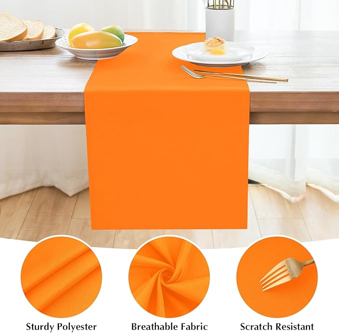 2 Pack Orange Table Runner 12 x 90 Inch Solid Color Farmhouse Runners Coffee Table Dresser for Daily Party Home Decoration
