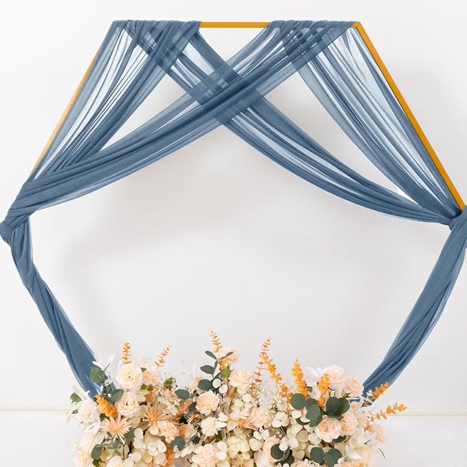 MLMC Dusty Blue Wedding Arch Draping Fabric 1 Panel 29" x 20 FT Extra Long Gauze Drapes Sheer Backdrop Curtains 6.6 Yards Outdoor Drapery Panels for Wedding Bridal Shower Party Ceiling Decoration