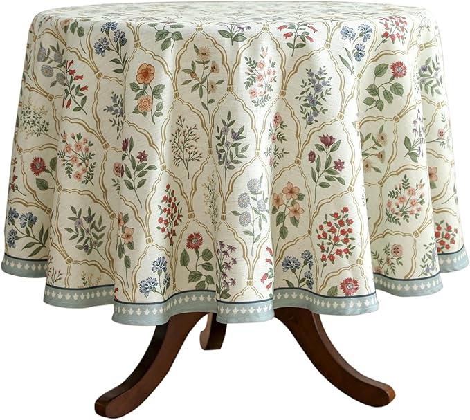 ISAENNE Designer Linen Round Tablecloth,Western Colorful Floral Indoor Table Cloth,Wrinkle Resistant Decor Tablecloths for Dining Thanksgiving Kitchen Christmas,Diameter 67"-Serenity B