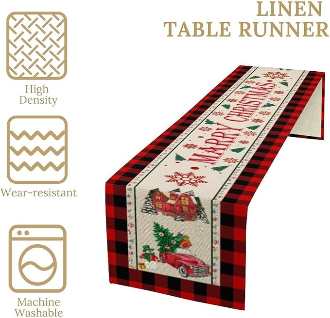Merry Christmas Table Runner,Winter Xmas Holiday Table Cloth Kitchen Dining Table Decoration for Home Party Decor 13x120 Inch
