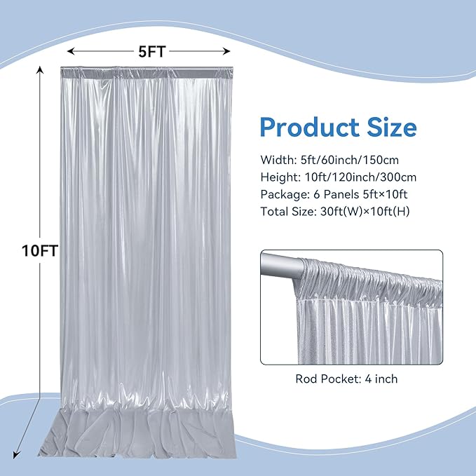 30x10 ft Wrinkle Free Silver Sequin Backdrop Curtain for Parties,Thick Not Fall Glitter Wedding Drapes Backdrop,4 Panels 5x10ft Shimmer Photo Wall Back Drop Cloth for Birthday Photography Background
