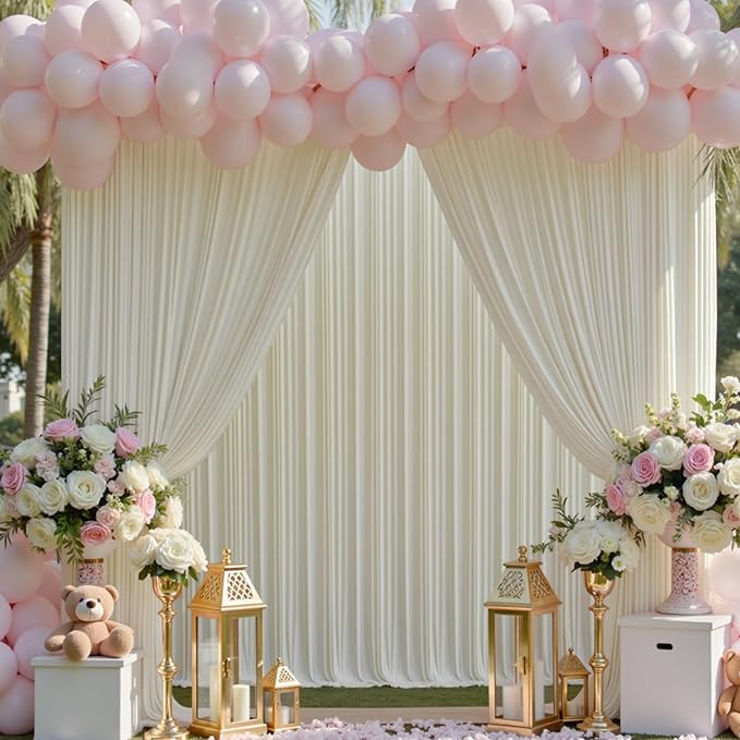 30ft x 15ft Ivory Wrinkle Free Backdrop Curtains for Parties,Silky Polyester Fabric Wedding Ceiling Drapes, 6 Panels 15ft Photo Back Drop Drapes for Baby Shower Photography Stage Background Cloth