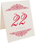 Table Number Cards with Red Paisley Design, Numbered 1-150