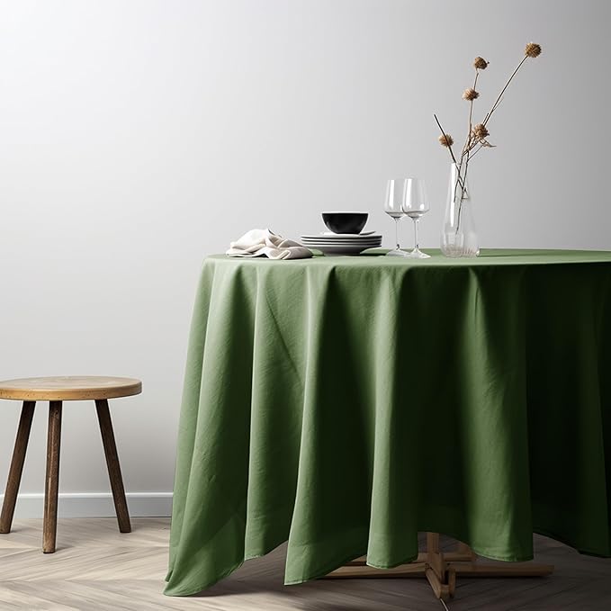 EVERLY 100% Pure Linen Round Tablecloths 80Inch Round Machine Washable Tablecloth for Thanksgiving,Decorative Halloween,Buffet Parties,Picnic,Events,Weddings and Restaurants-Olive Green